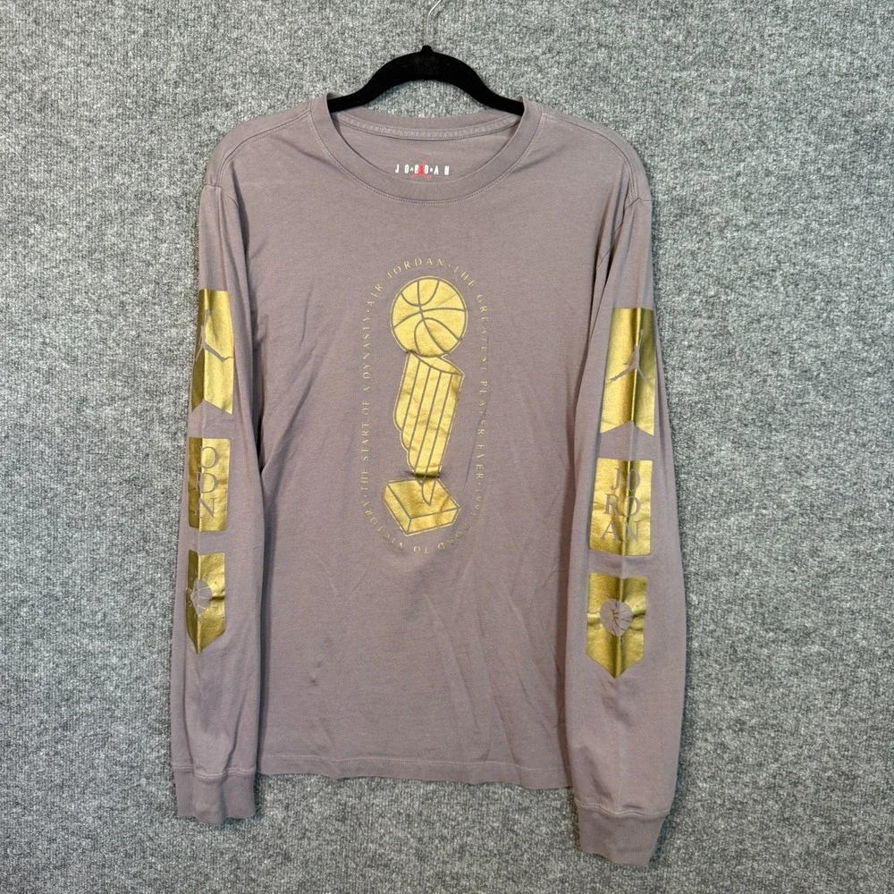 Jordan Shirt Mens Large Gray Long Sleeve‎ T-shirt Crew Neck Retro Jumpman